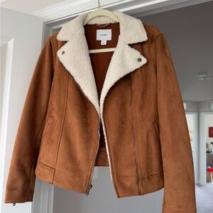 Old Navy Women's Tan Teddy Jacket with Cream Collar